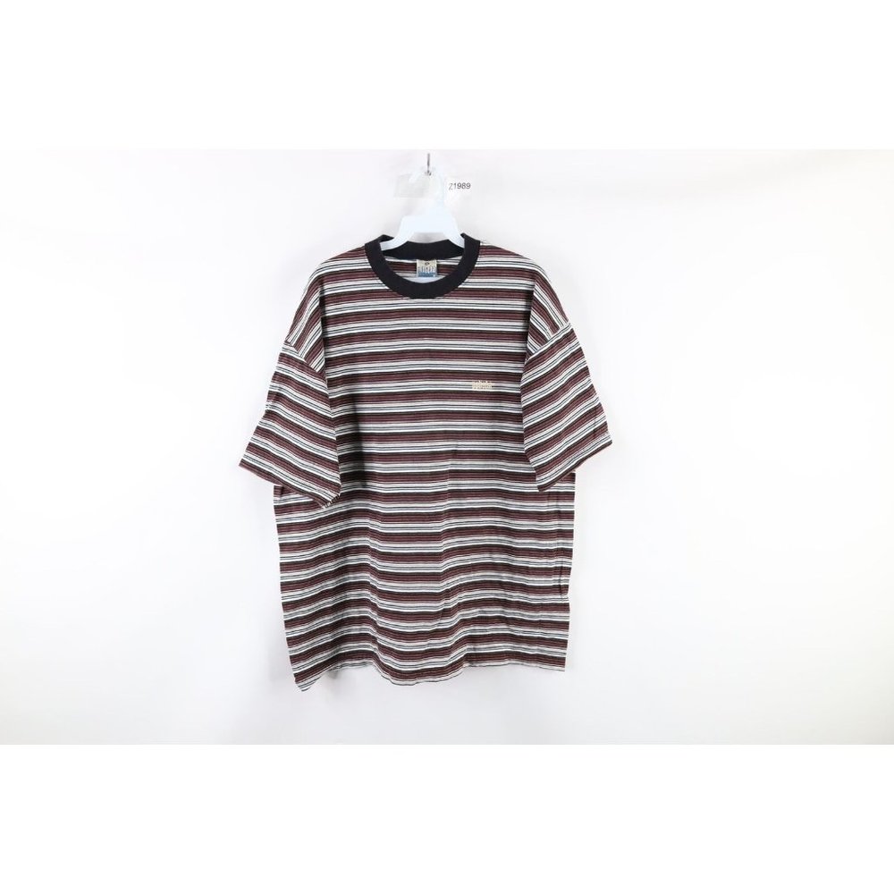 Vintage 90s Gotcha XL Baggy Rainbow Striped Spell Out Short Sleeve T-Shirt USA